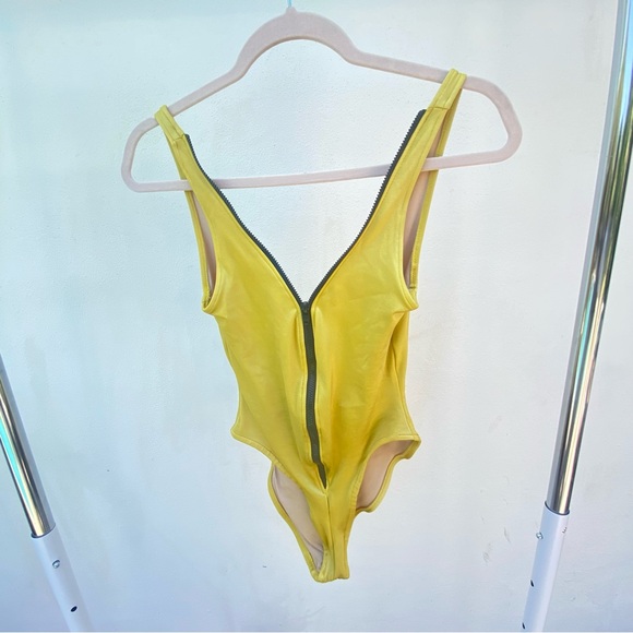 Norma Kamali Other - Norma Kamali Mustard Yellow Zip Up One Piece Swimsuit Size Medium